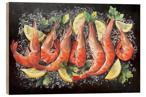 Cuadro de madera Still Life With Prawns On Ice
