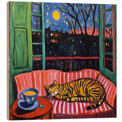 Stampa su legno Relaxing on the sofa by moonlight
