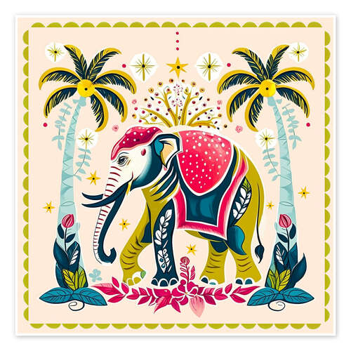 Poster Royal Elephant under Palm trees