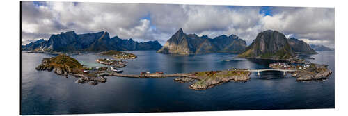 Aluminium print Lofoten Panorama with Rainbow