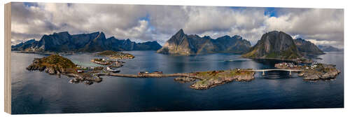 Wood print Lofoten Panorama with Rainbow