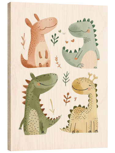 Cuadro de madera Cute Dinosaurs