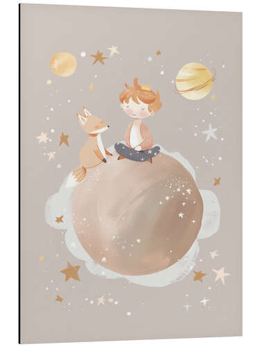 Tableau en aluminium Planet of Dreams - Child and Fox