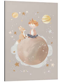 Tableau en aluminium Planet of Dreams - Child and Fox - treechild