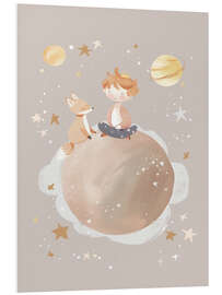 Quadro em PVC Planet of Dreams - Child and Fox - treechild