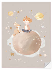 Vinilo para la pared Planet of Dreams - Child and Fox - treechild