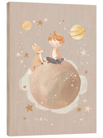 Wood print Planet of Dreams - Child and Fox - treechild