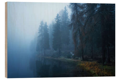 Cuadro de madera Moody morning at a lake in the Dolomites