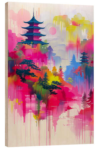Tableau en bois Pagoda in bright colours