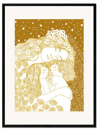 Kehystetty taidepainatus Mother and Children in Gold