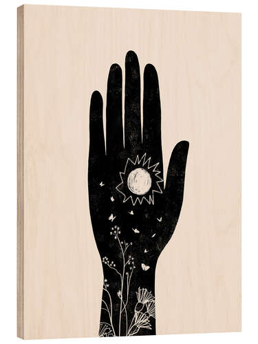 Wood print Hamsa Sun