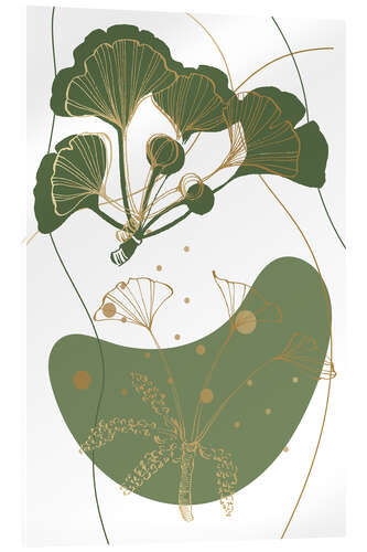 Tableau en verre acrylique Abstract floral Whispers of Ginkgo