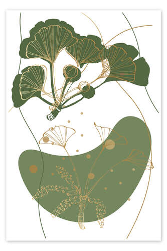 Plakat Abstract floral Whispers of Ginkgo