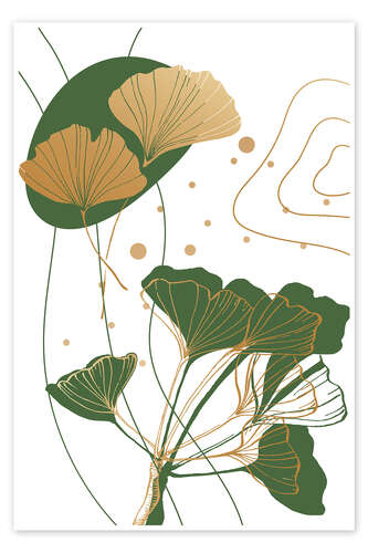 Poster Abstract Floral Golden Ginkgo