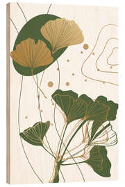 Holzbild Abstrakter floraler goldener Ginkgo - Samira Yanushkova