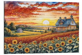 Aluminiumtavla Country house at sunset