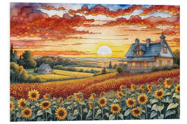 Hartschaumbild Landhaus beim Sonnenuntergang