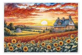 Wall print Country house at sunset - Mango Art