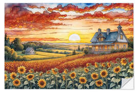 Wandsticker Landhaus beim Sonnenuntergang