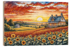 Tableau en bois Country house at sunset - Mango Art