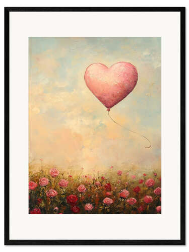 Impresión de arte enmarcada Heart balloon and roses