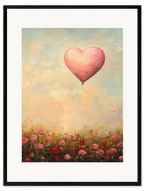 Impresión de arte enmarcada Heart balloon and roses