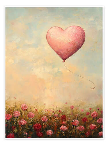 Poster Herz-Ballon und Rosen