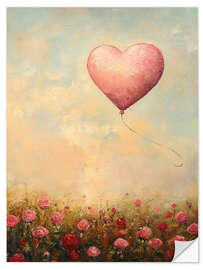 Selvklæbende plakat Heart balloon and roses