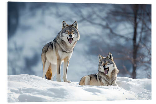 Acrylic print Wolves in the winter forest