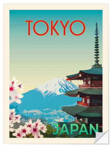 Selvklæbende plakat Tokyo Retro Travel Art
