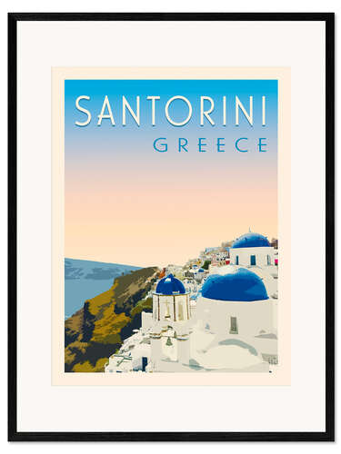 Impression artistique encadrée Santorini Retro Travel Art