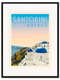 Impression artistique encadrée Santorini Retro Travel Art