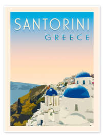 Wall print Santorini Retro Travel Art - Victoria Barnes