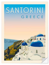 Selvklæbende plakat Santorini Retro Travel Art
