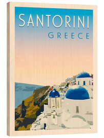 Trätavla Santorini Retro Travel Art