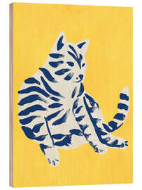 Wood print Blaue Katze - June Erica Vess