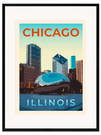 Impression artistique encadrée Chicago Retro Travel Art