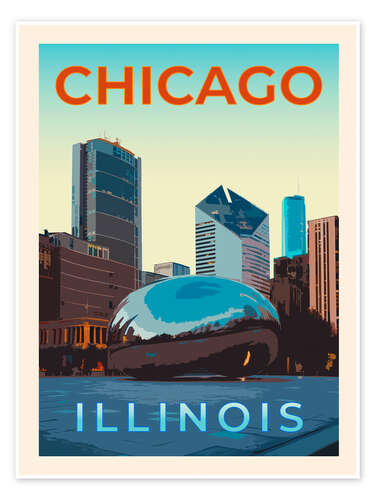 Poster Chicago Retro Travel Art