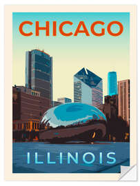 Selvklæbende plakat Chicago Retro Travel Art
