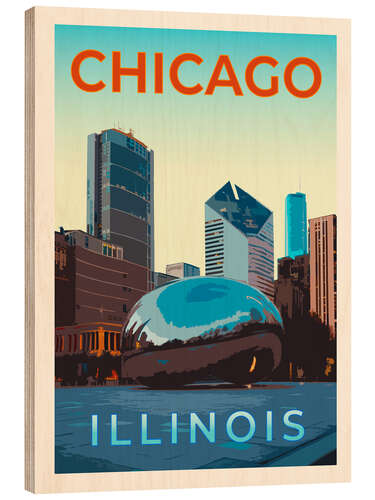 Trätavla Chicago Retro Travel Art