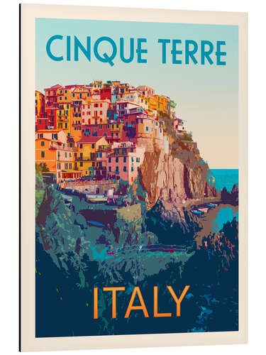Tableau en aluminium Cinque Terre Retro Travel Art