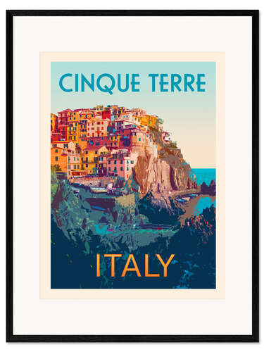 Impression artistique encadrée Cinque Terre Retro Travel Art