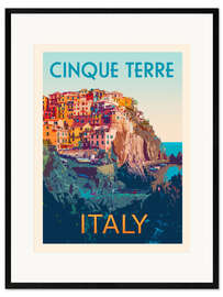 Impression artistique encadrée Cinque Terre Retro Travel Art - Victoria Barnes