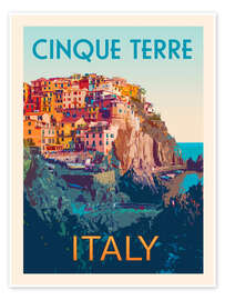 Wall print Cinque Terre Retro Travel Art - Victoria Barnes