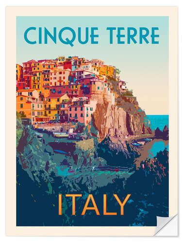 Selvklæbende plakat Cinque Terre Retro Travel Art