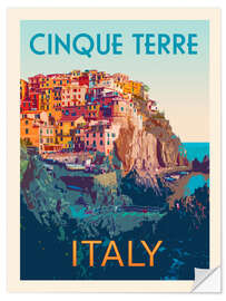 Selvklæbende plakat Cinque Terre Retro Travel Art