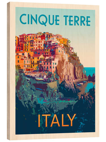 Trätavla Cinque Terre Retro Travel Art