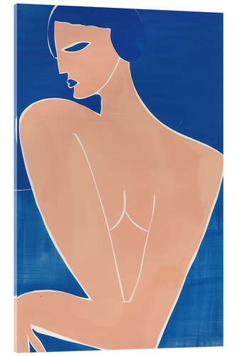 Stampa su vetro acrilico Minimalist female nude in peach and blue