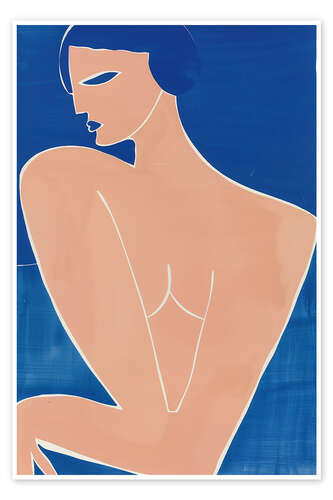 Plakat Minimalist female nude in peach and blue