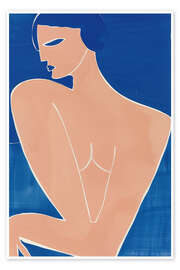 Plakat Minimalist female nude in peach and blue